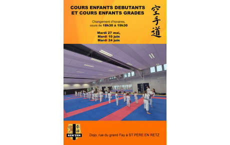 Changement jours/horaires sur 3 entrainements - DEBUTANTS ET GRADES